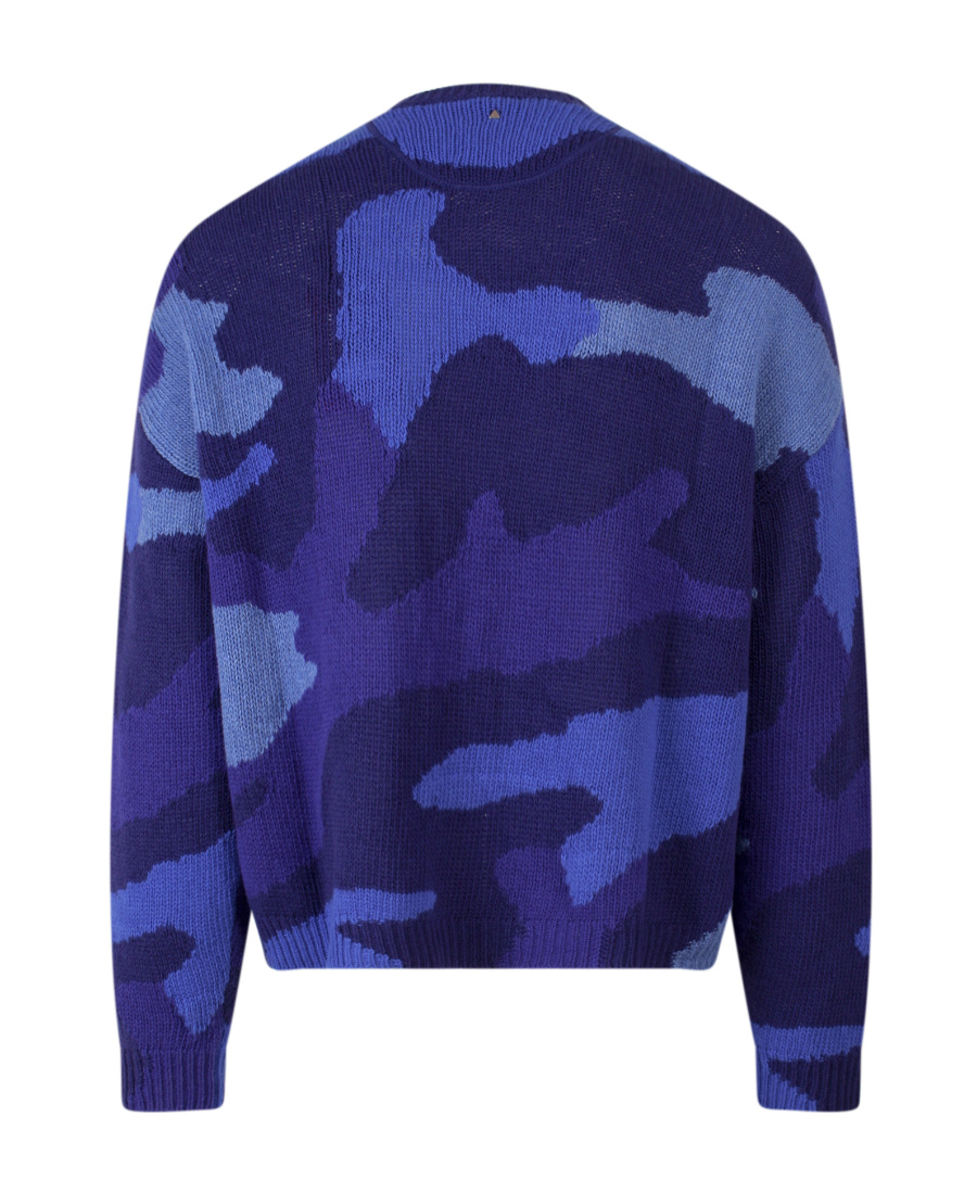 Valentino Pullover Made Of Pure Virgin Wool With A Camouflage Pattern In Blue