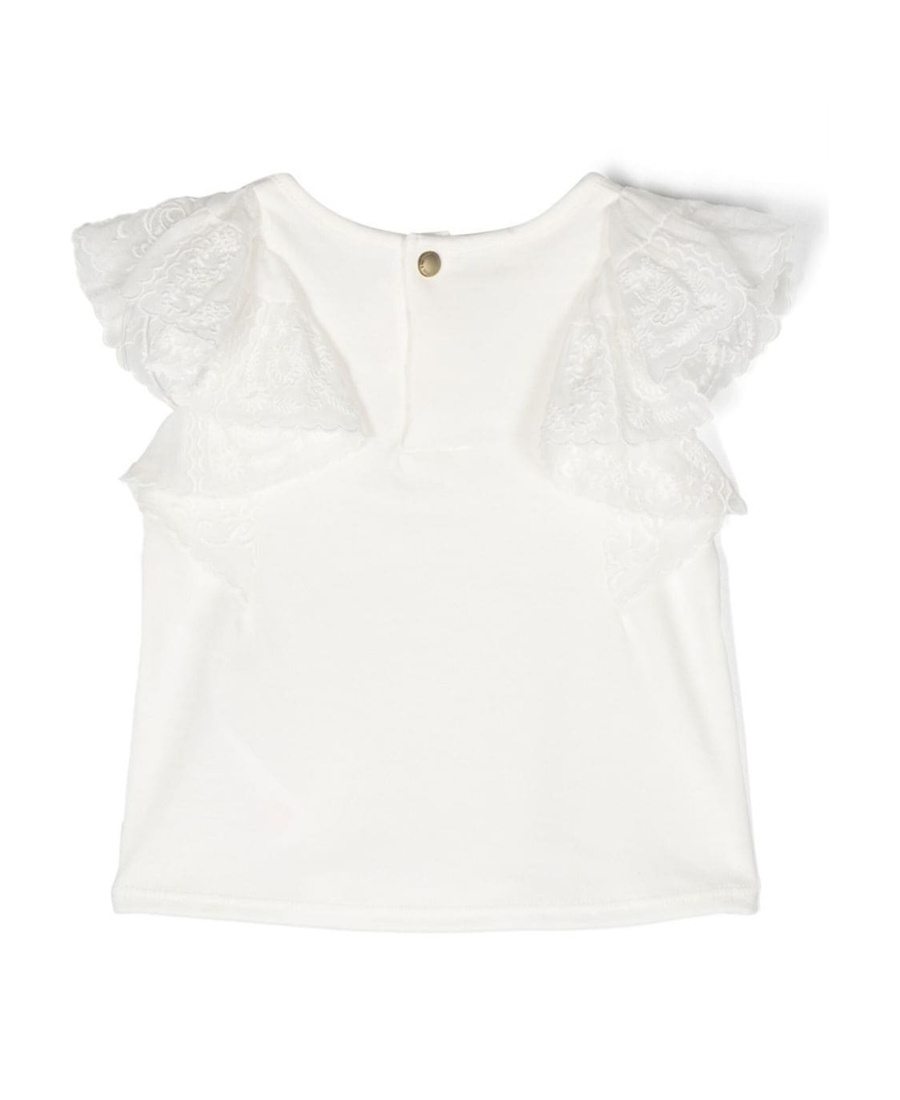Chloé Kids Crewneck Flutter-sleeved T-shirt In White