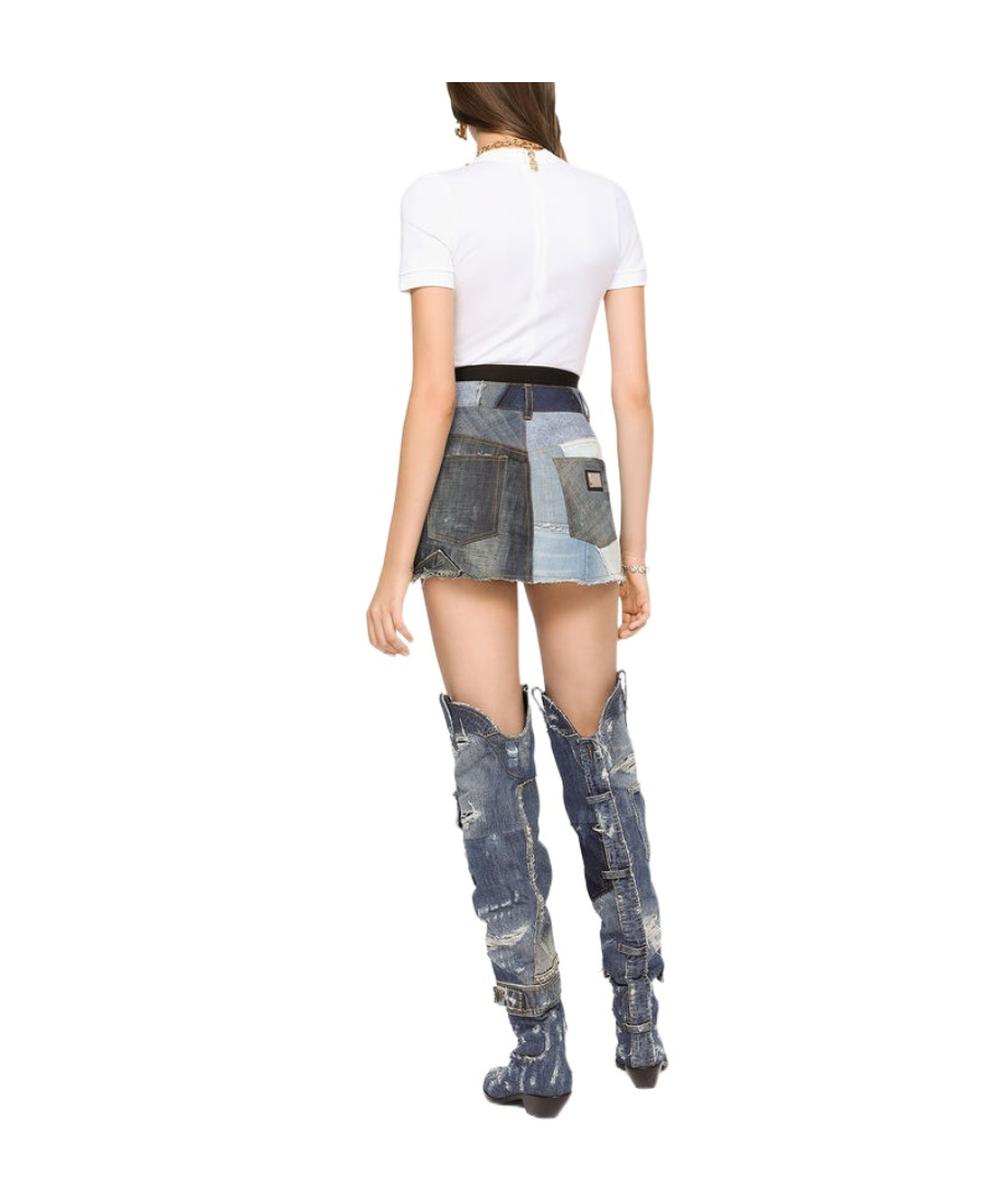 Dolce & Gabbana Patchwork-detail Denim Skirt In Gray