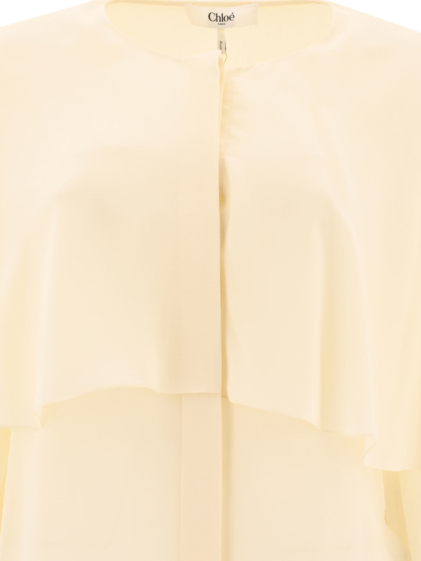 Chloé Long-sleeved Cape Blouse In Silk Georgette In Nude