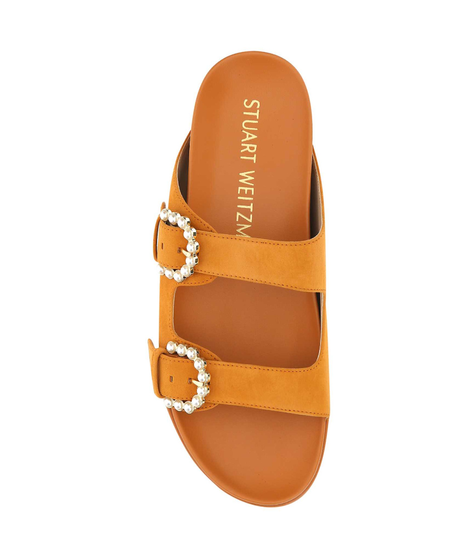 Stuart Weitzman Leather Slippers In Orange