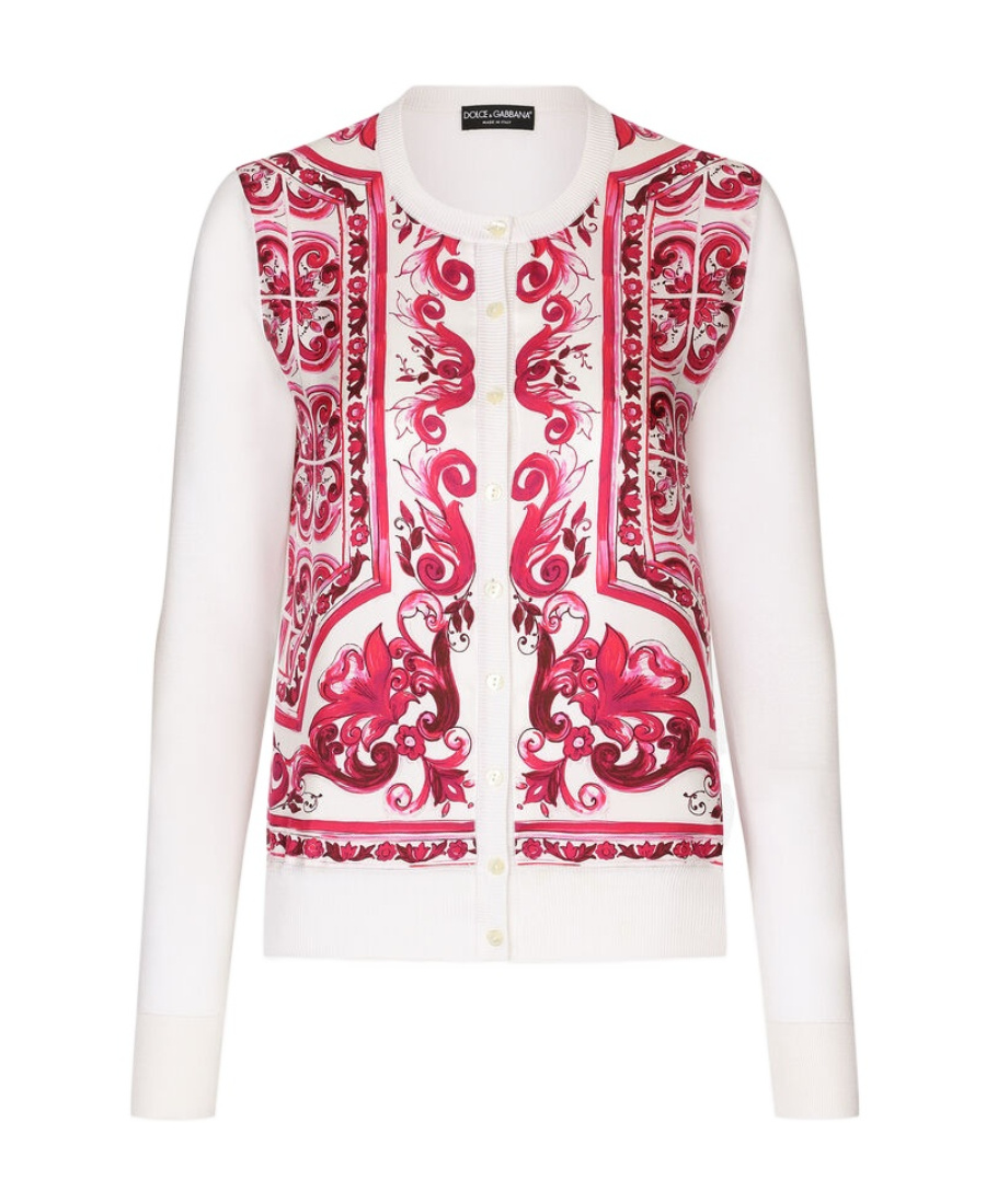 Dolce & Gabbana Majolica-print Silk And Twill Cardigan In Pink