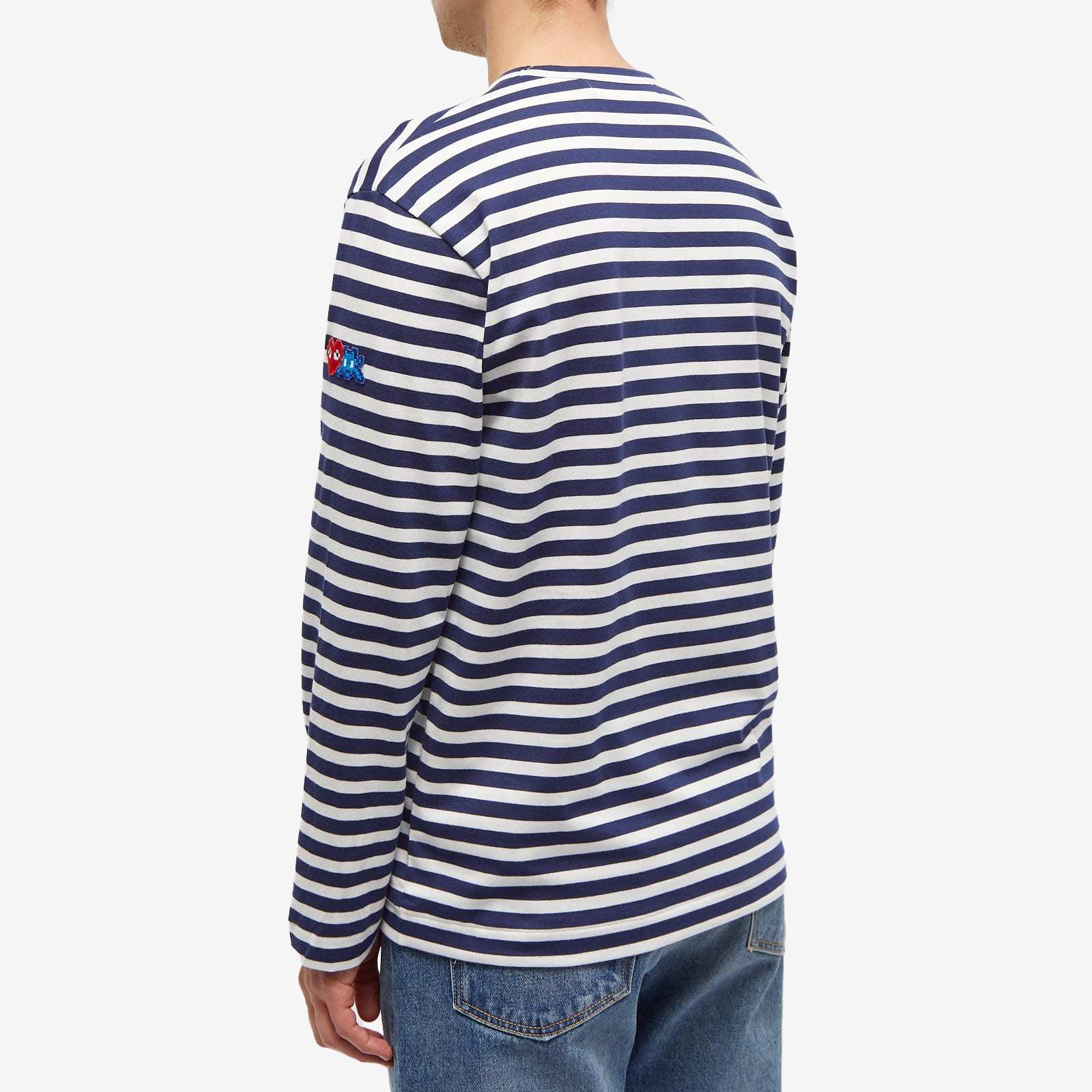 Comme Des Garçons Play X The Artist Invader Pixelated-appliqué Striped T-shirt In Blue