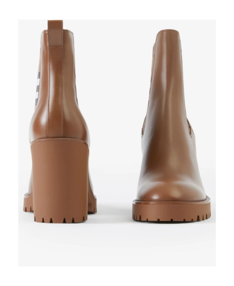 Burberry Allostock Leather Check Heeled Chelsea Booties In Brown
