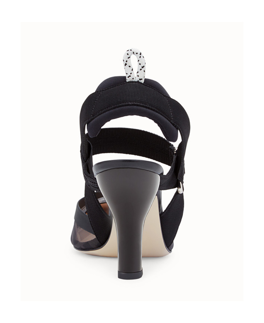 Shop Fendi Black Leather And Mesh, High-heeled Slingbacks