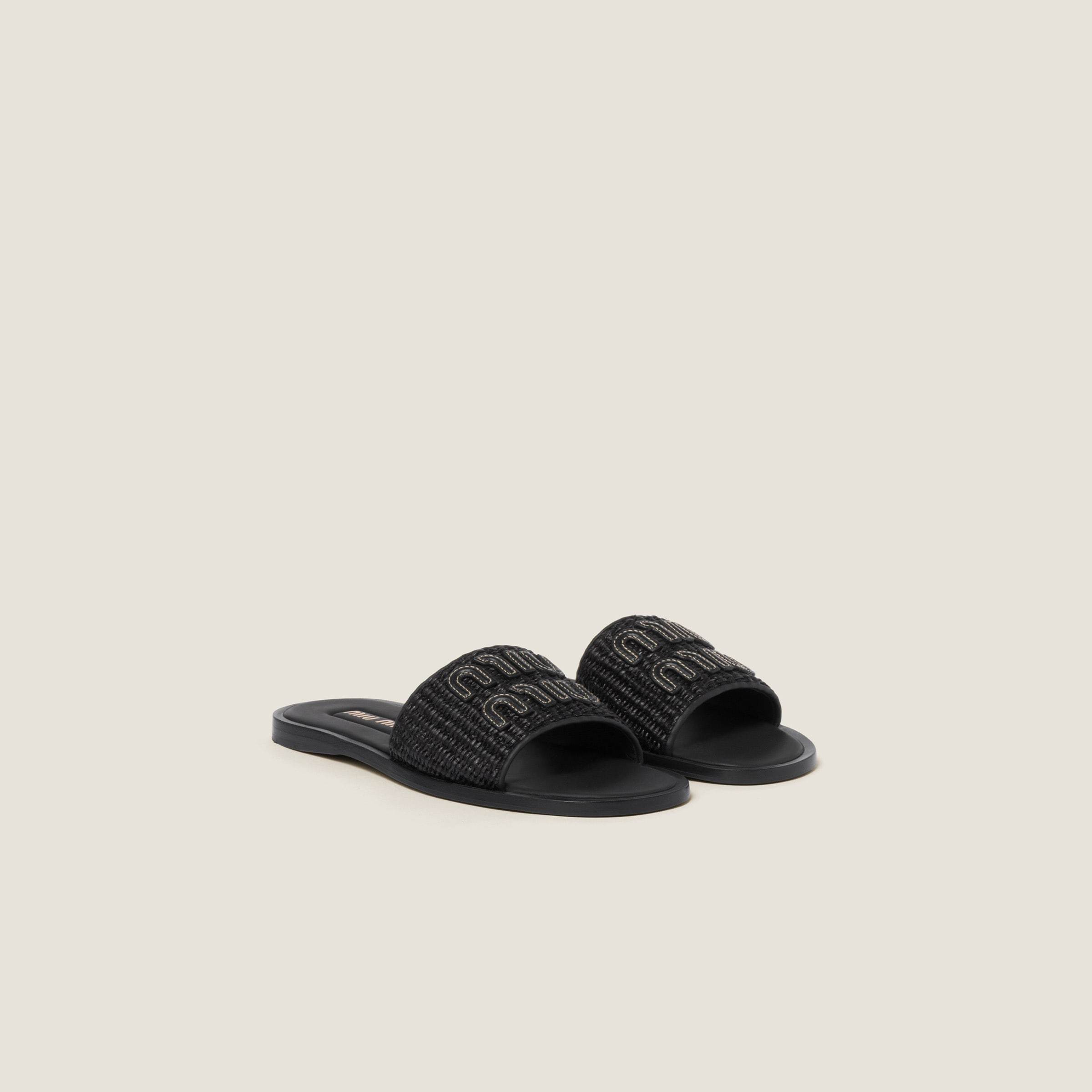 Miu Miu Women Logo Slide Sandals In Black