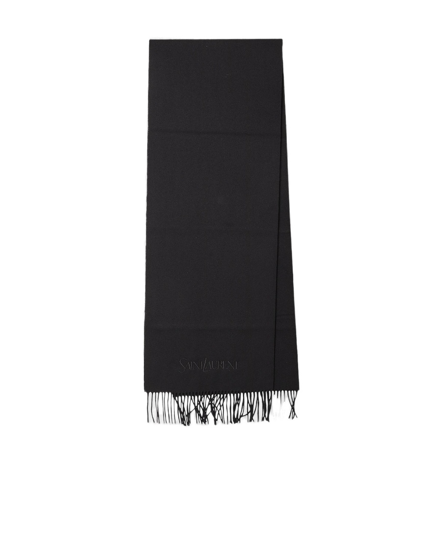 Saint Laurent Embroidered Logo Rectangular Scarf In Cashemre Jacquard Accessories In Black