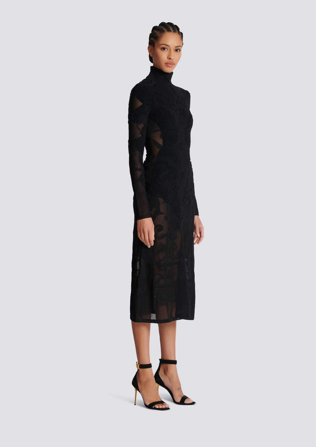 Balmain Semi-sheer Baroque Knit Midi Dress In Multi