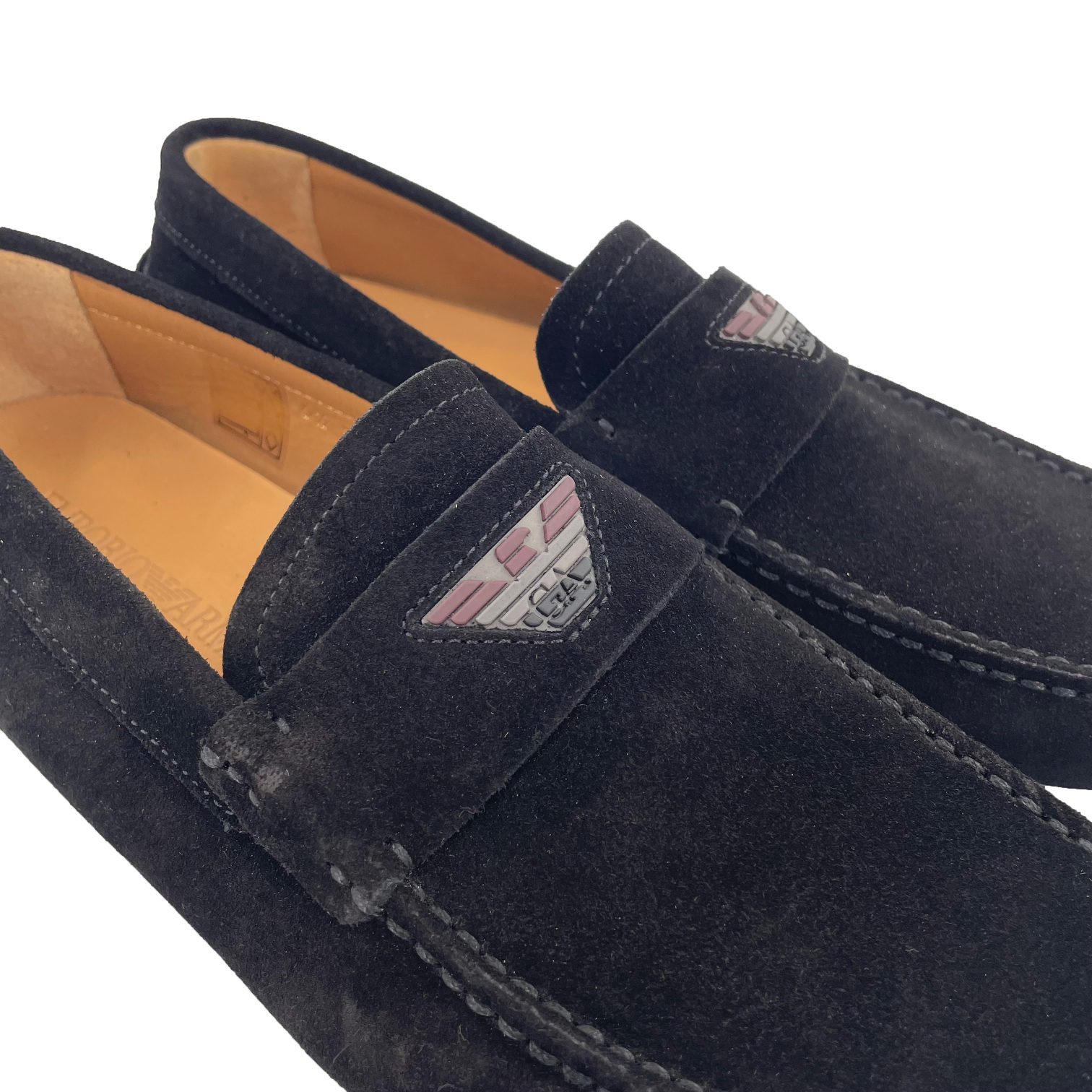Emporio Armani Eagle Label Round-head Loafers In Black