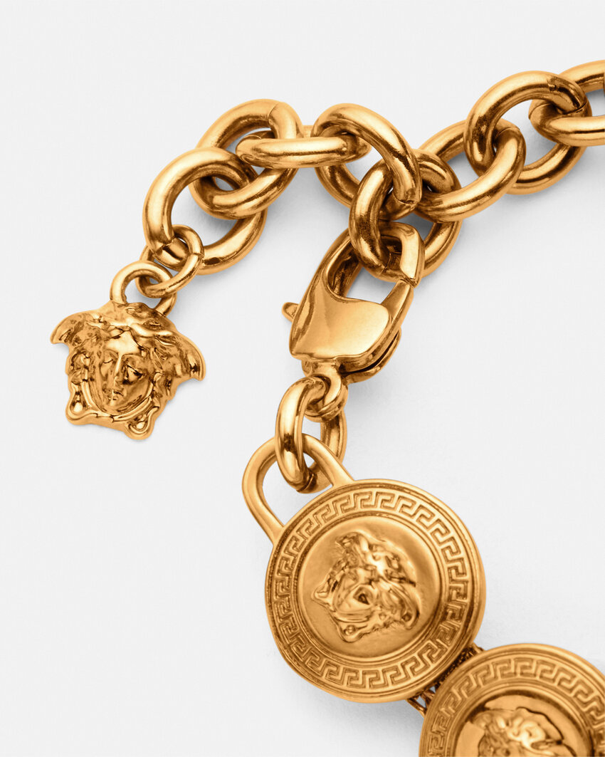 Versace Tribute Medusa Clasp Fastened Chained Bracelet In Yellow