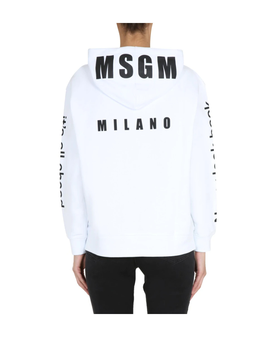 Msgm Logo Printed Hooded Sweater In White