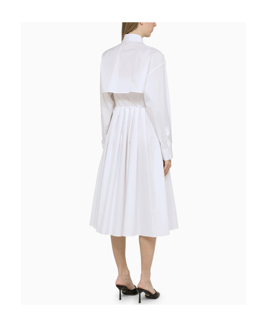 Prada Pleated-skirt Poplin Shirtdress In White