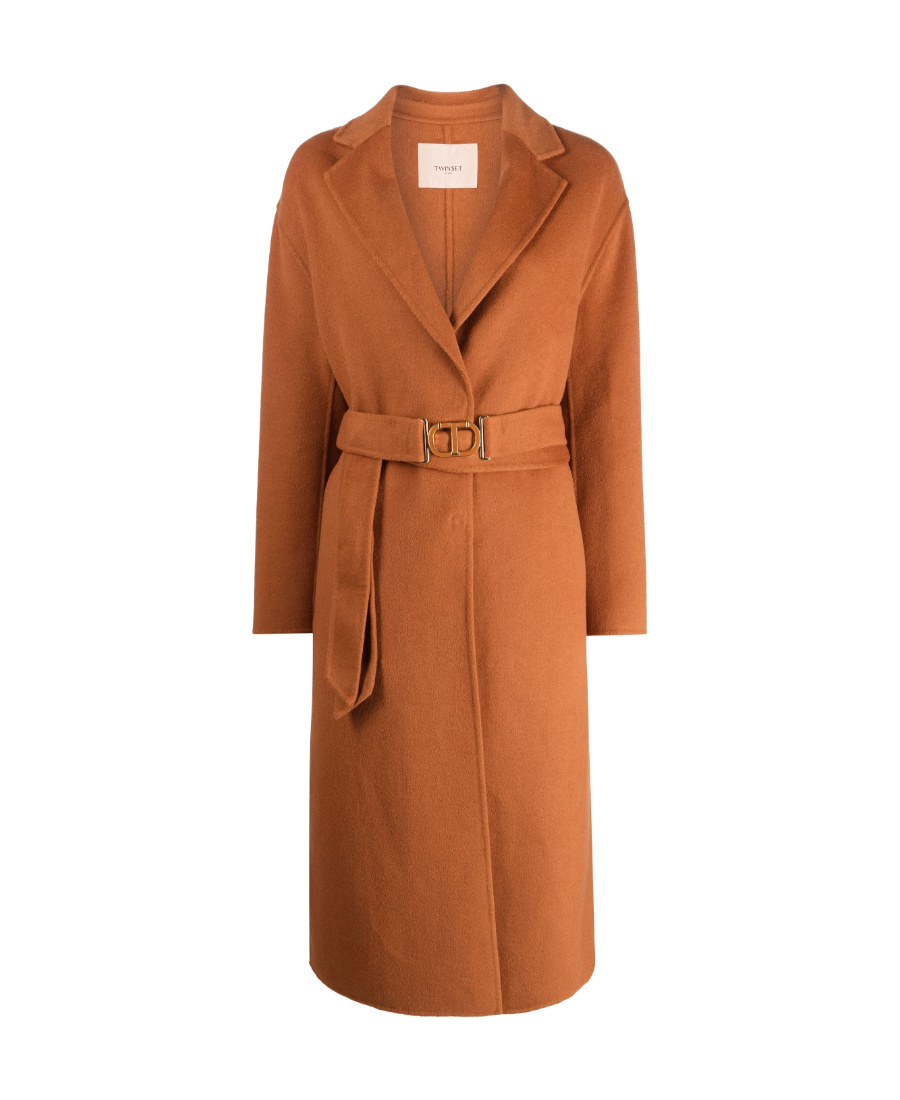 Twinset Logo-plaque Belted Coat In Brown