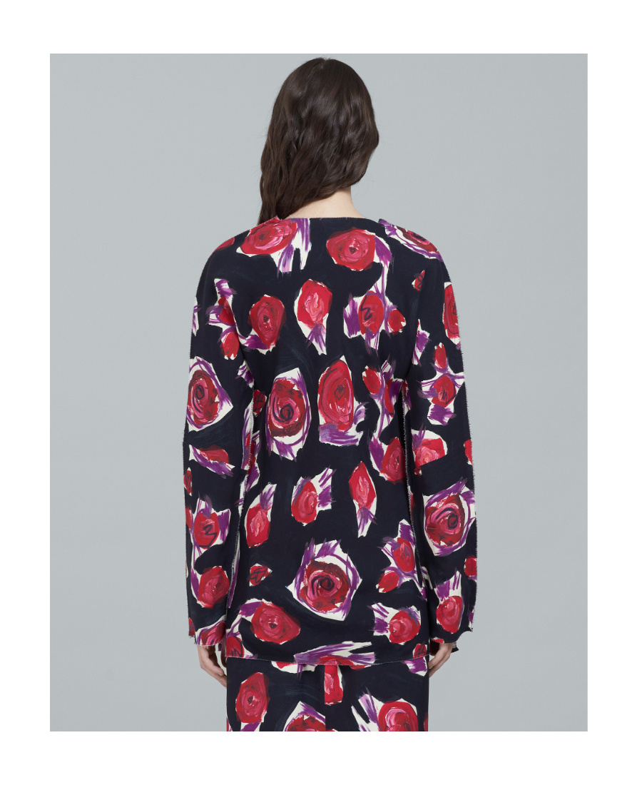 Marni Camicia Lunga Spinning Roses In Black