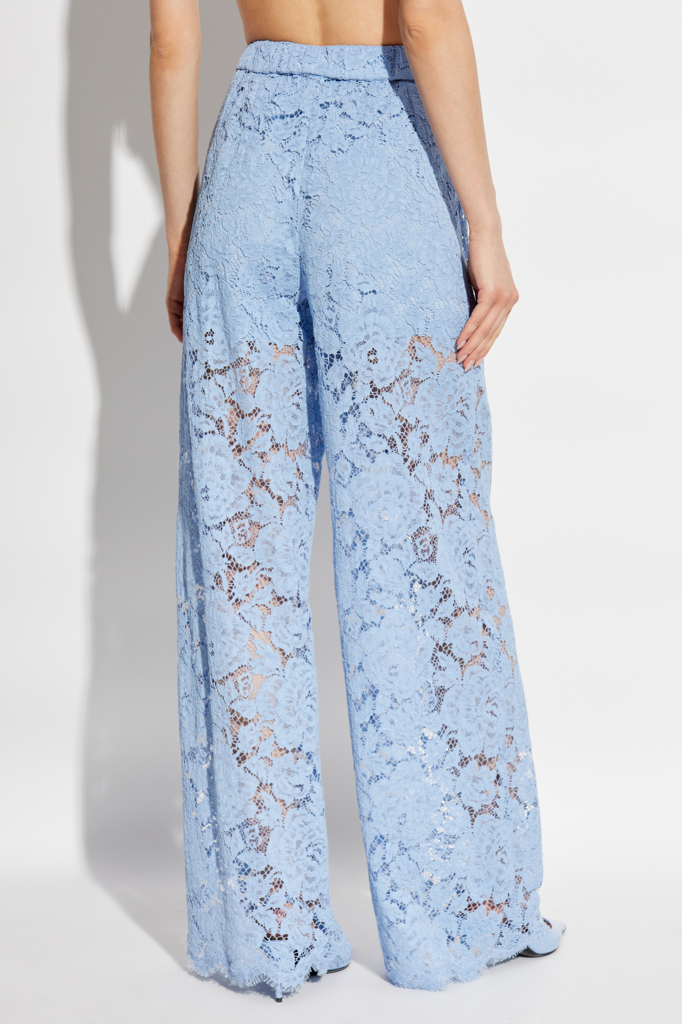 Dolce & Gabbana Flared Floral Lace Pants In Blue