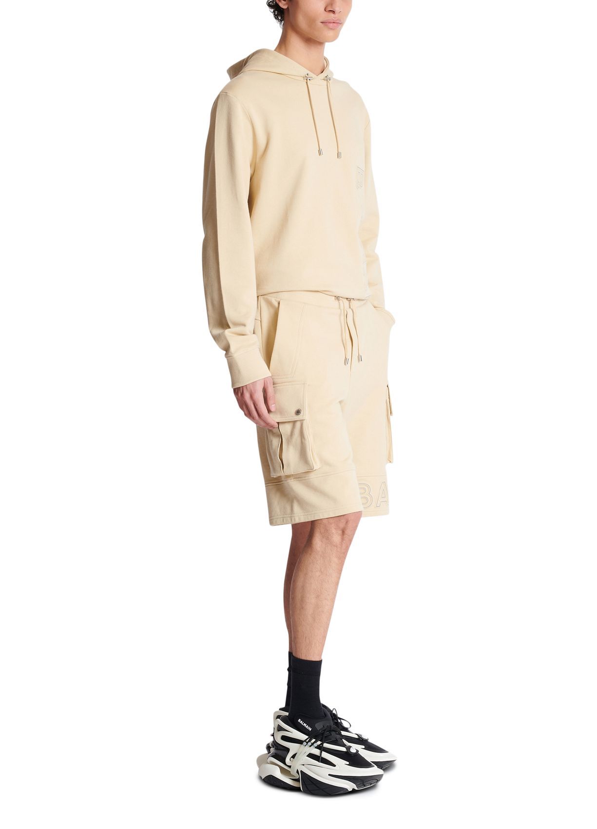 Shop Balmain Logo Shorts In Nude