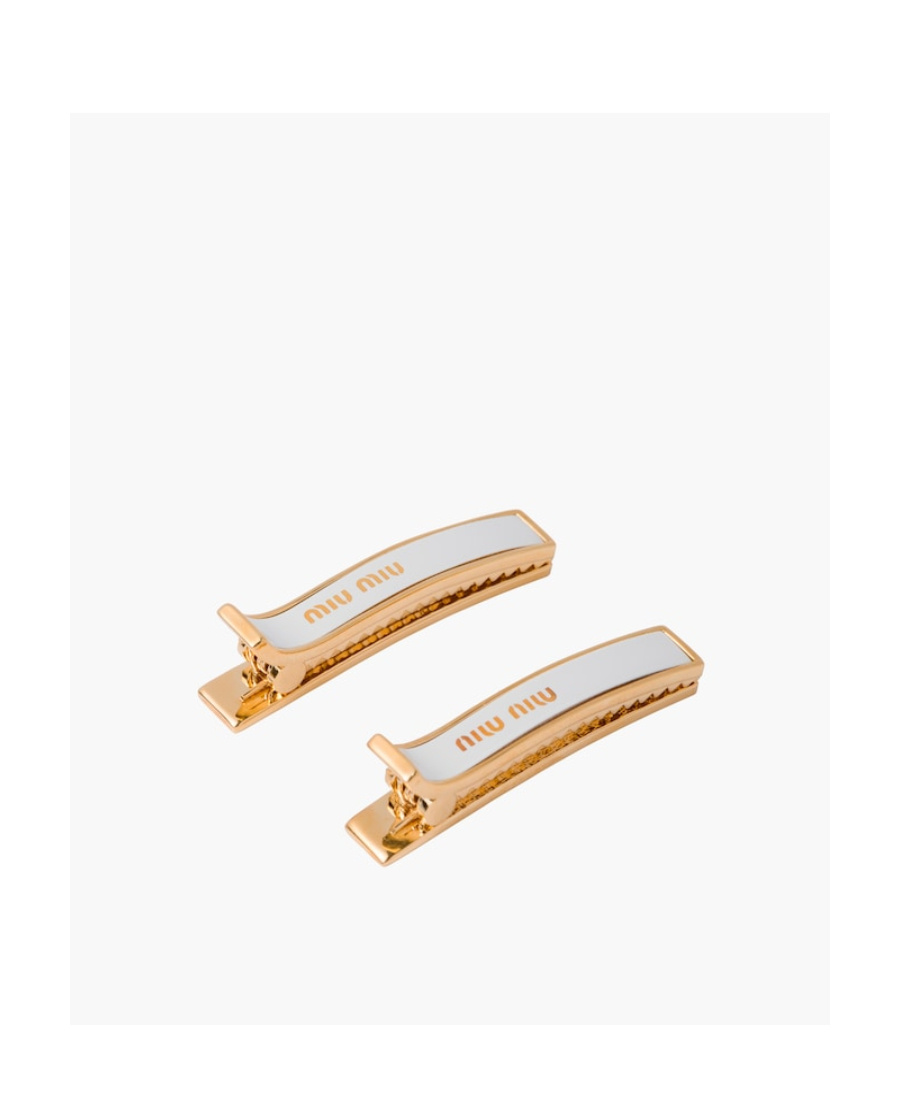 Miu Miu Enamel Metal Hair Clip In White