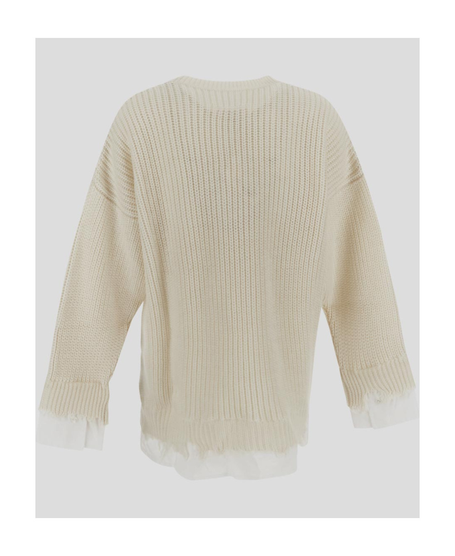 Shop Mm6 Maison Margiela Distressed-finish Shirt-underlayer Sweatshirt In Nude