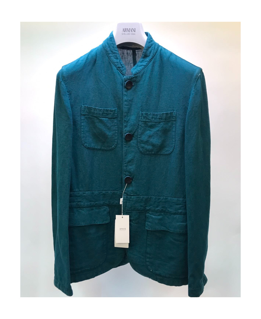 Armani Collezioni Long-sleeved Casual Jacket In Blue