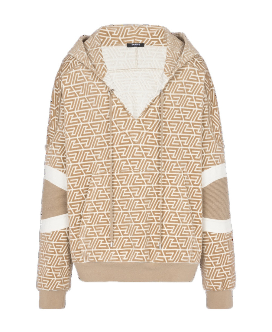BALMAIN HOODIE WITH PRINTED PYRAMID MONOGRAM