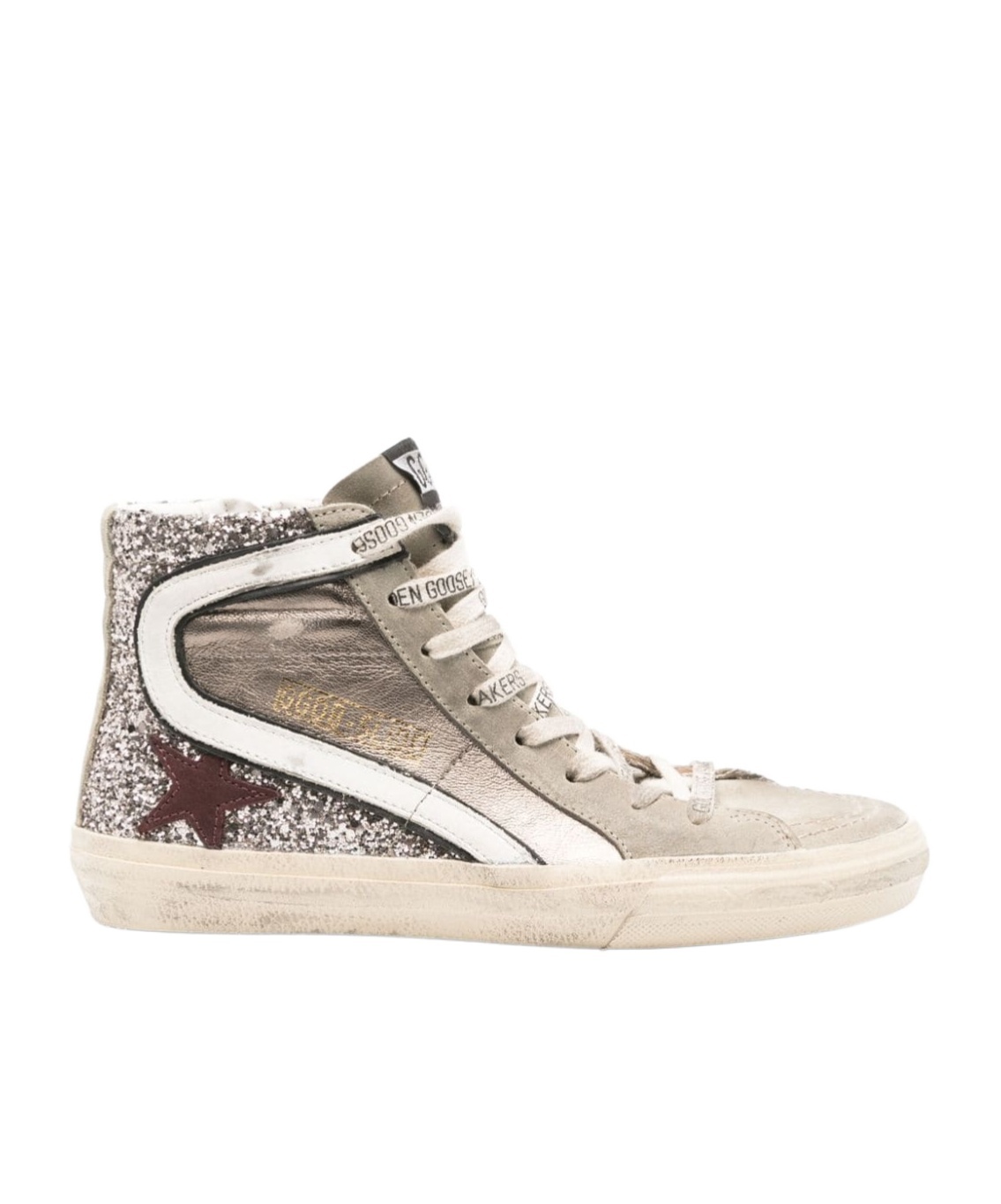 Golden Goose Distressed Calf Leather Panelled Sneakers In Nude