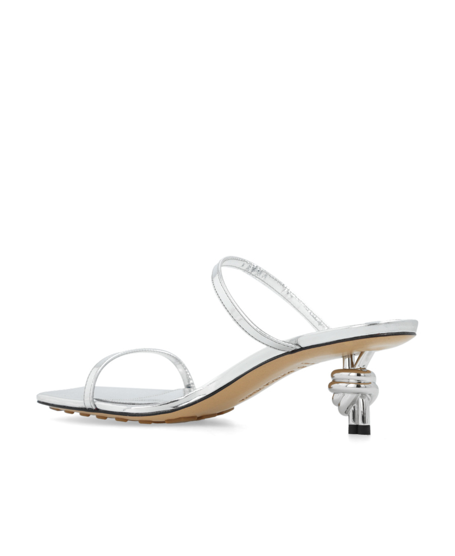 Bottega Veneta Lamè Leather Knot Sandals With Design Heel 4cm In Gray