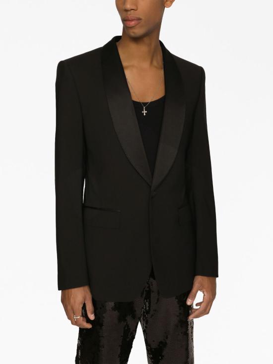 Dolce & Gabbana Single-breasted Stretch Wool Sicilia-fit Tuxedo Jacket In Black