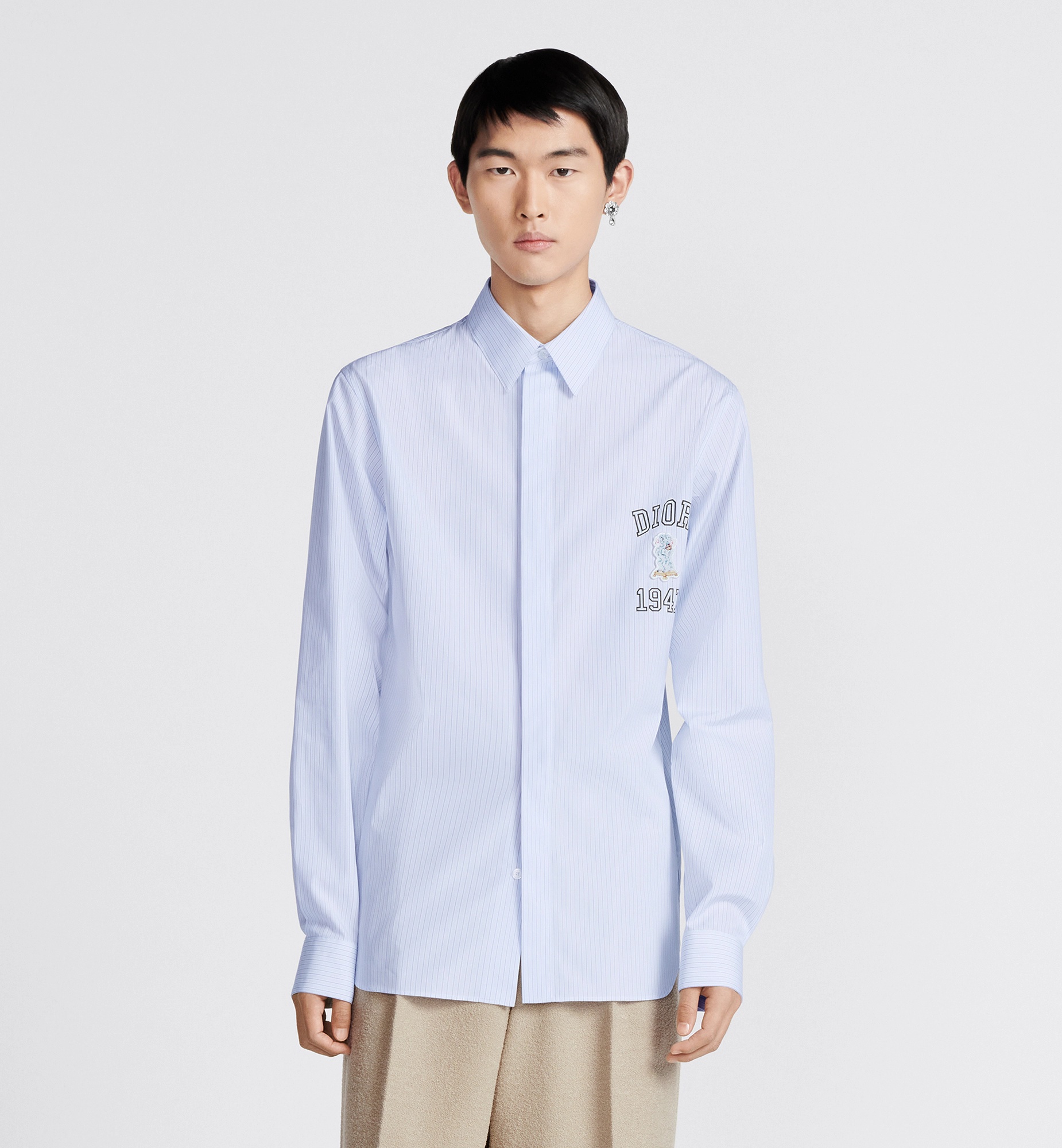 Dior Striped Long-sleeved Shirt In Blue