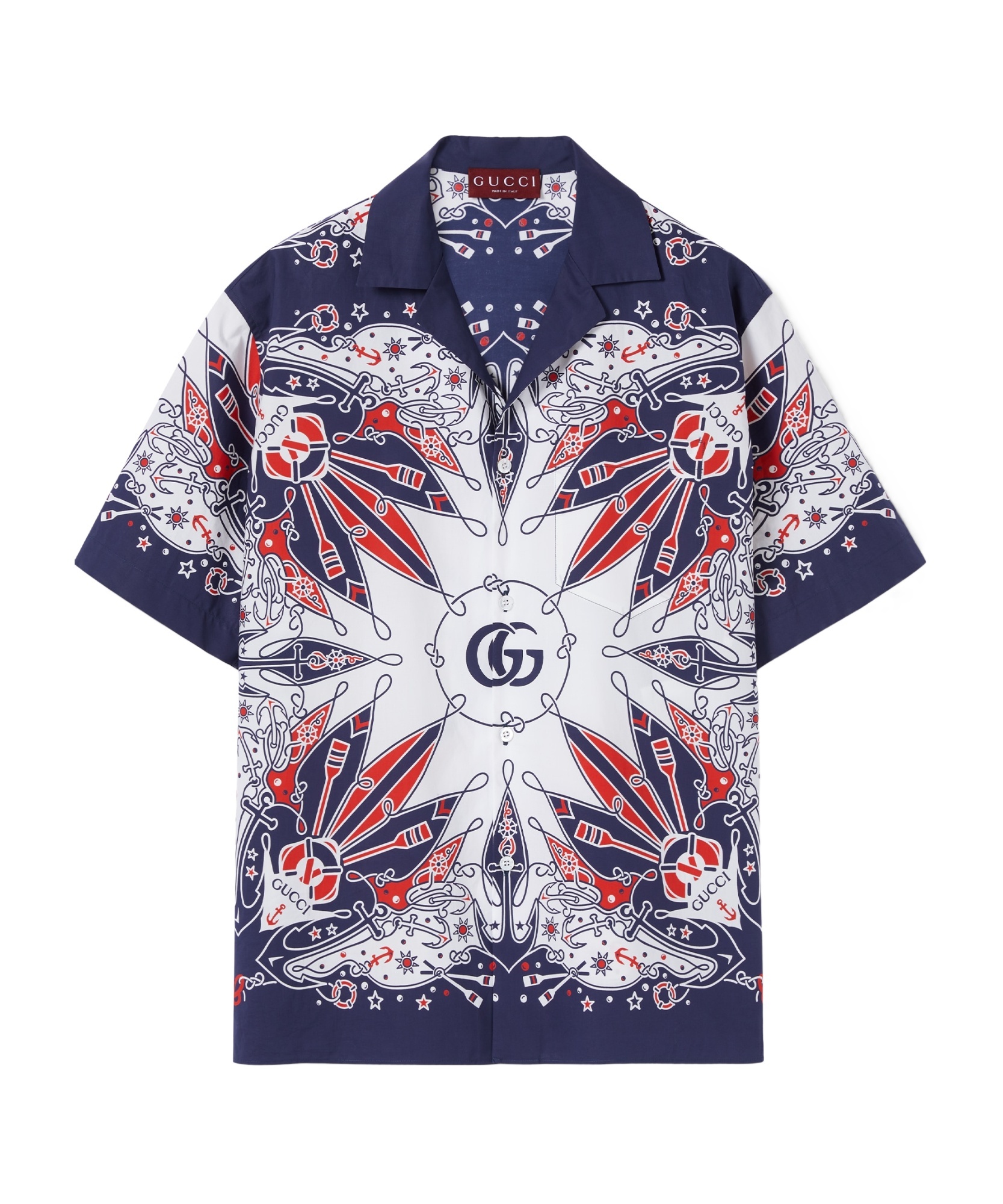 Gucci Double G Printed Cotton Bowling Shirt In Black