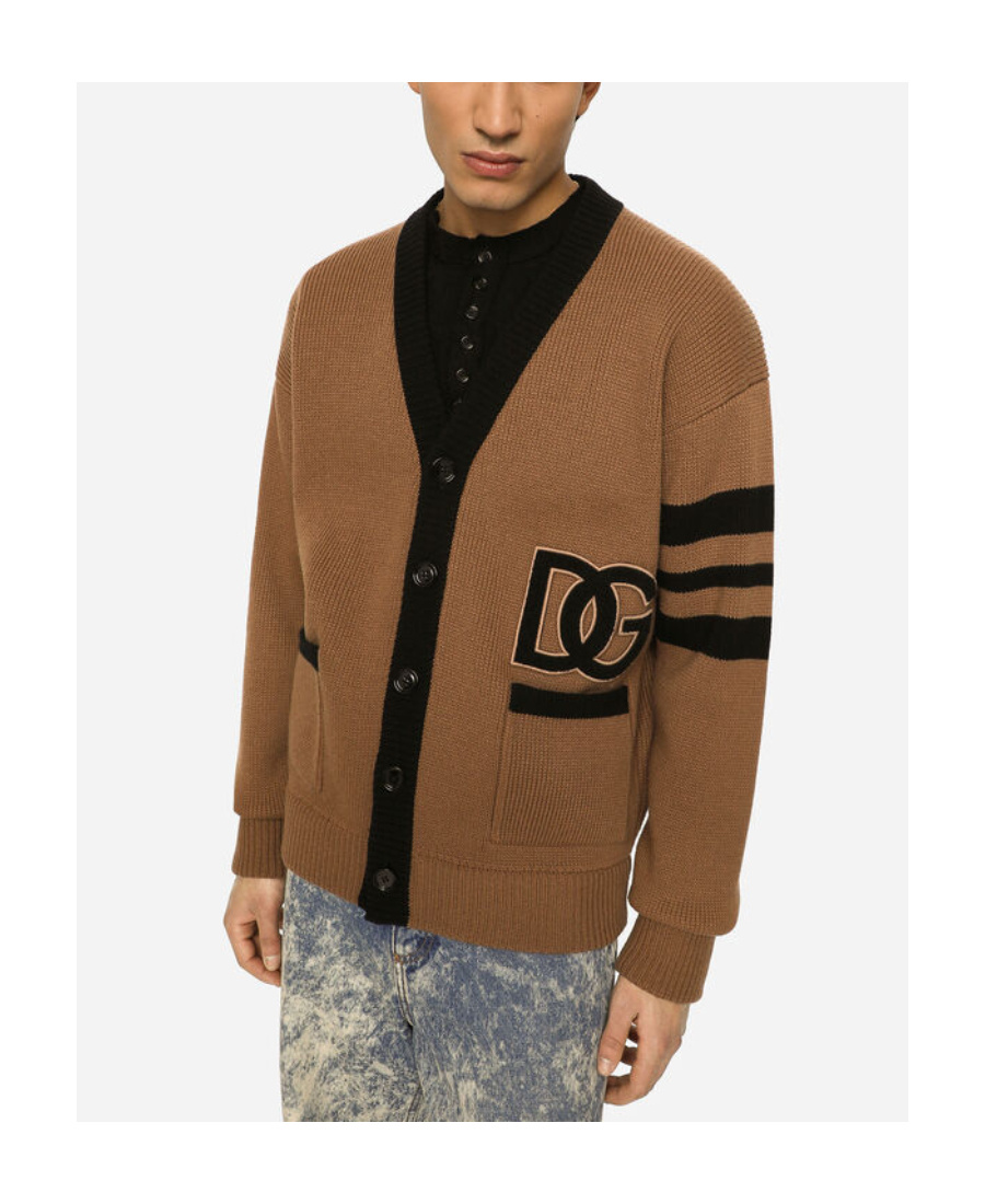 Shop Dolce & Gabbana Dg Logo Virgin-wool Cardigan In Brown