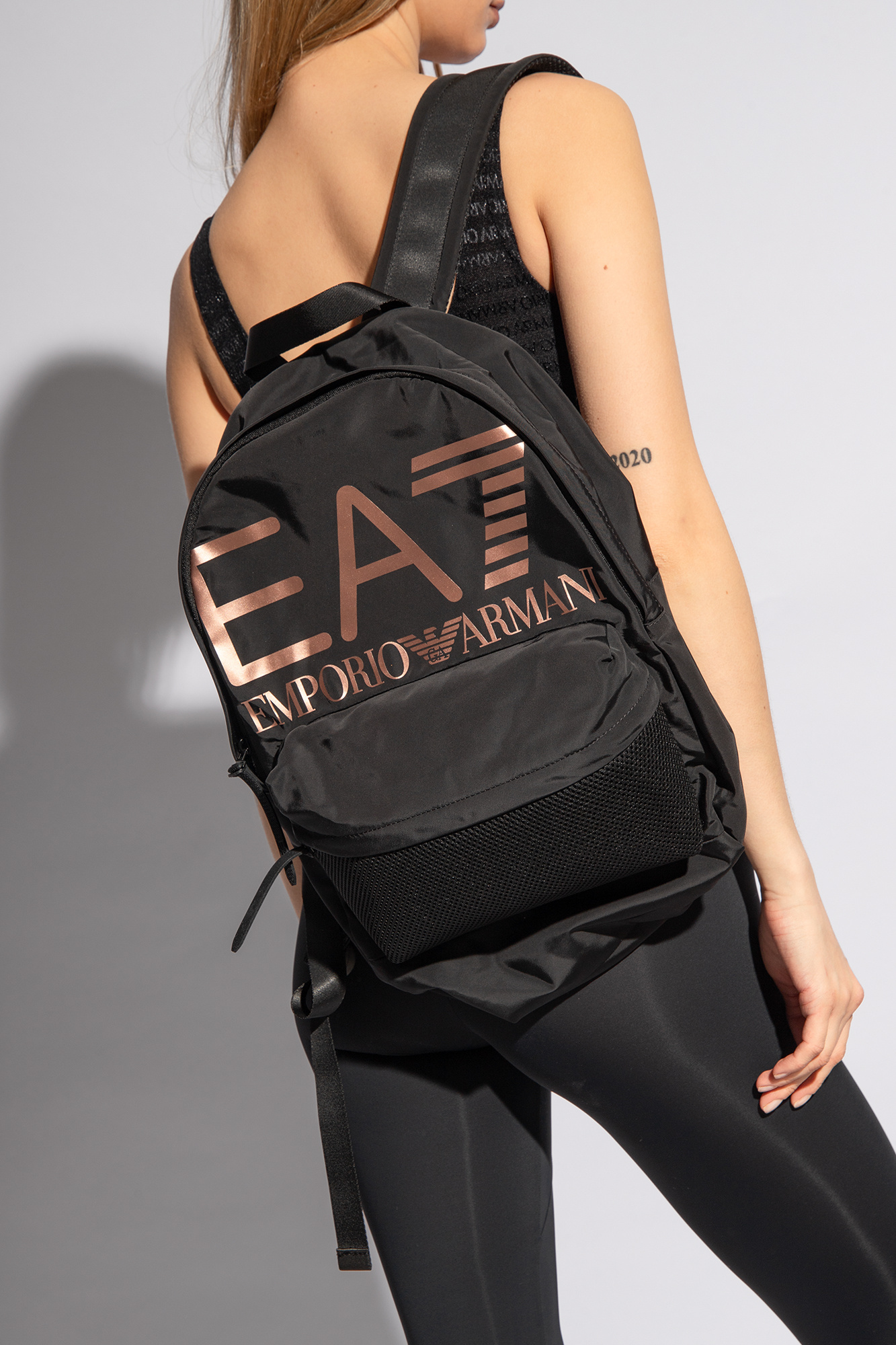 Ea7 Logo Print Backpack In Black