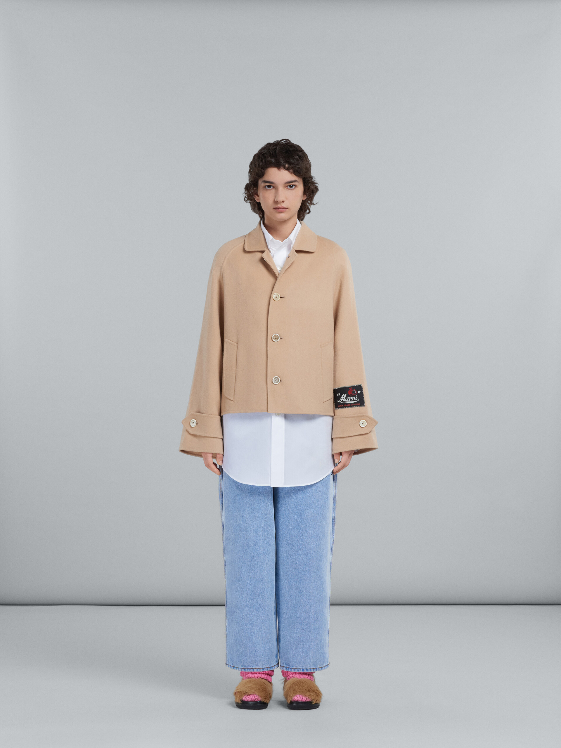 Marni Logo-patch Shirt Jacket In Nude