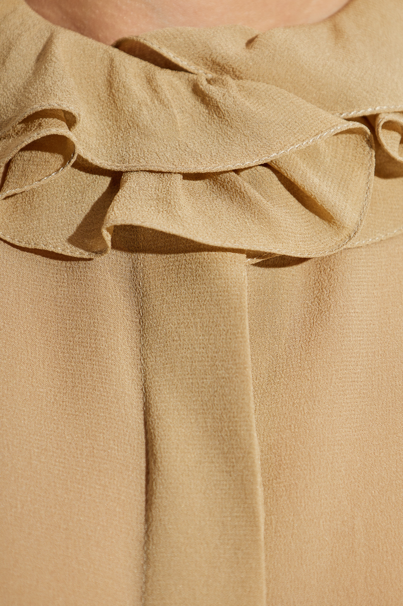 Chloé Silk Long-sleeved Ruffled Blouse In Nude
