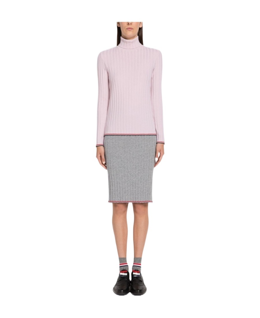 Thom Browne Ribbed Cashmere Turtleneck Sweater In White