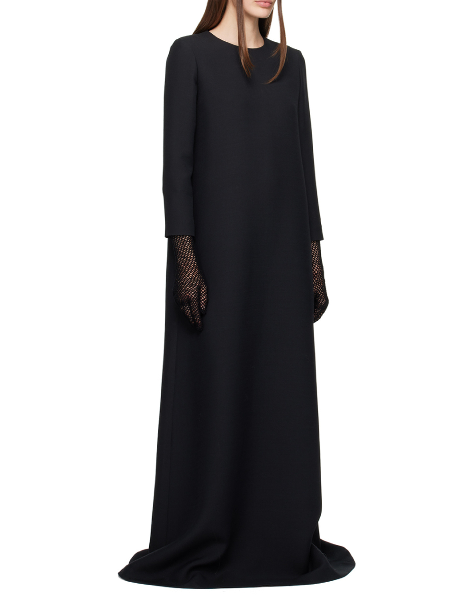 The Row Logo Long-sleeved Wool Silk Blend Dress In Black