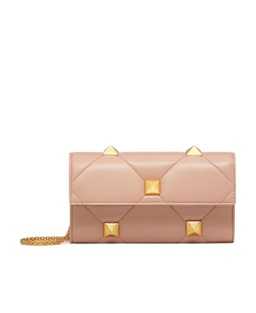 Valentino Roman Stud Chain Wallet In Nude