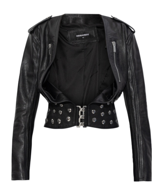 Dsquared2 Cropped Leather Jacket In Black