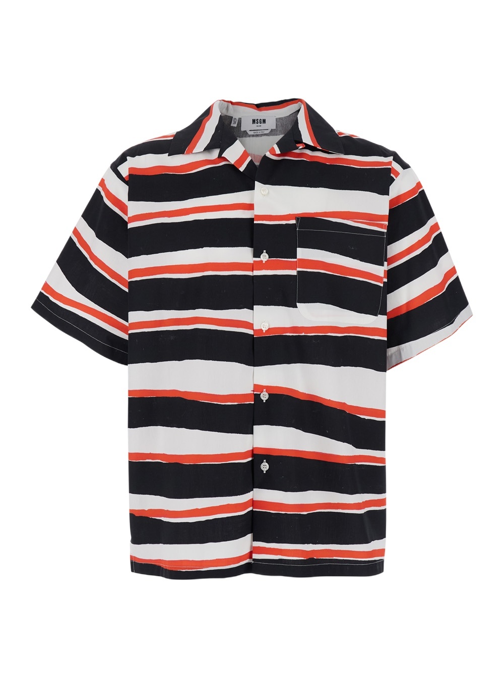 Msgm Multicolor Shirt With All-over Asymmetric Striped Motif In Cotton Man In Black