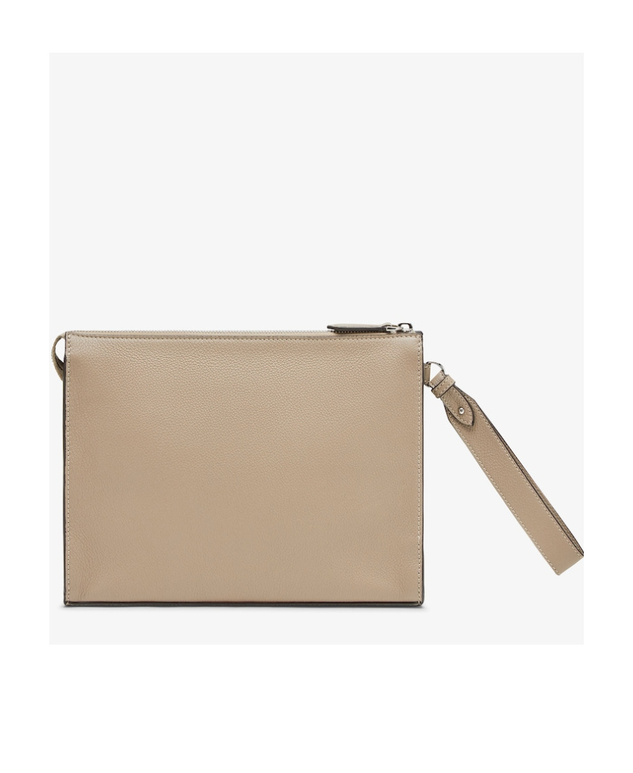 Fendi Logo Embossed Zipped Pouch In Nude