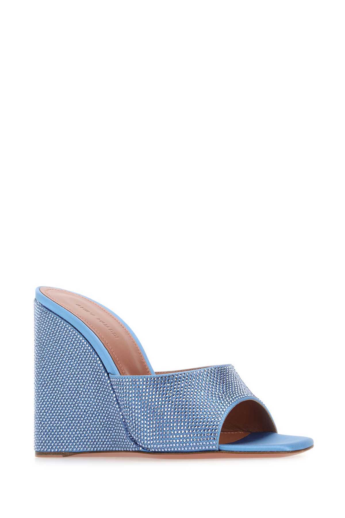 Amina Muaddi Lupita Crystal-embellished Satin Wedge Sandals In Blue