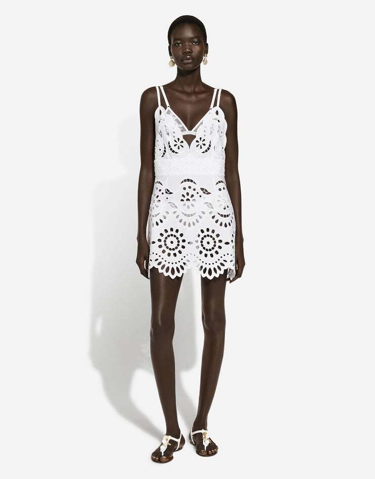 Dolce & Gabbana Cotton Minidress With Straps And Cut-out Detailing In White
