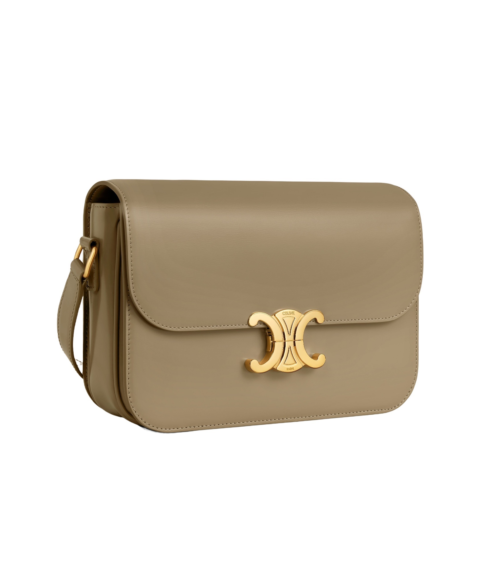 Celine Triomphe Classique Glossy Shoulder Bag In Brown