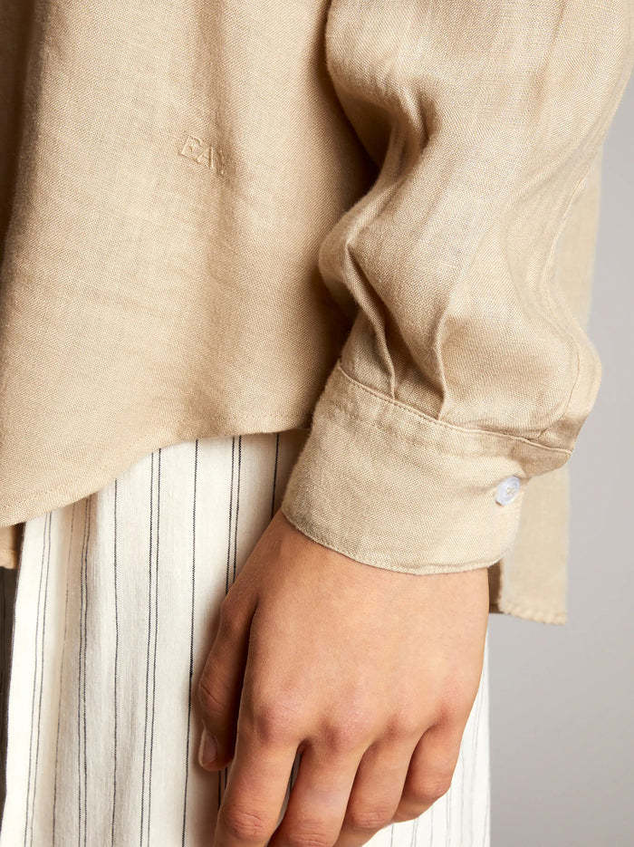 Fay Vegan Linen Shirt With Mandarin Collar In Nude