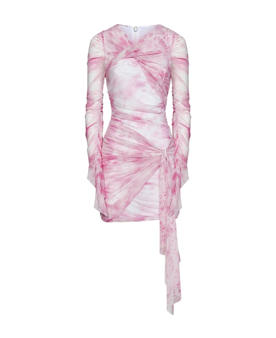 Msgm Sheer Sleeve Mini Dress Tie-dye Pattern In Pink
