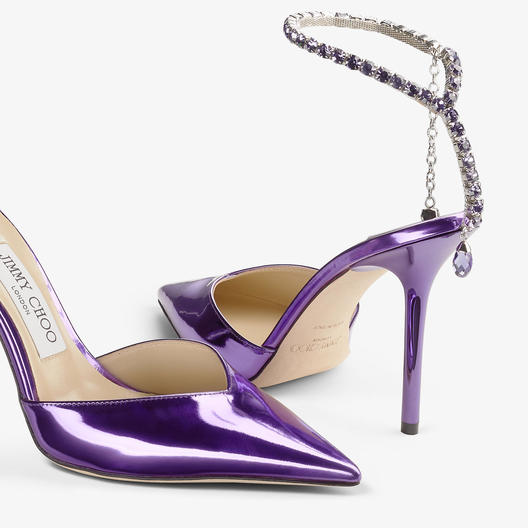 Jimmy Choo Saeda Crystal Ankle Strap Pointed Toe Pump In Blue