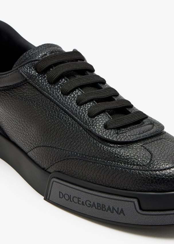 Dolce & Gabbana Gray Calfskin Portofino Yacht Sneakers In Black