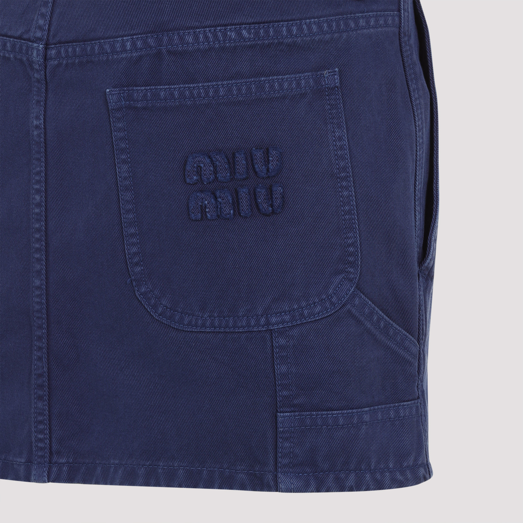 Miu Miu Embroidered Logo Mini Skirt In Blue