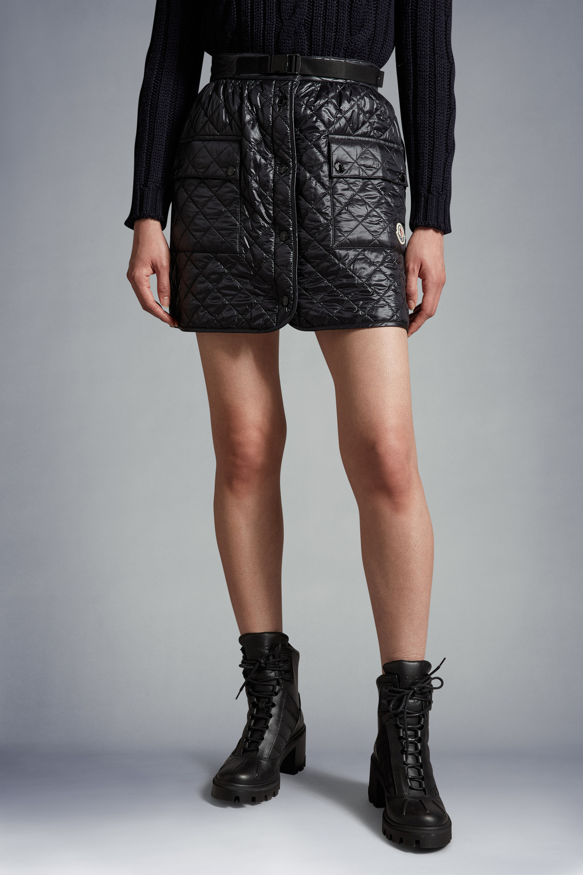 Moncler Quilted Wrap Miniskirt In Black