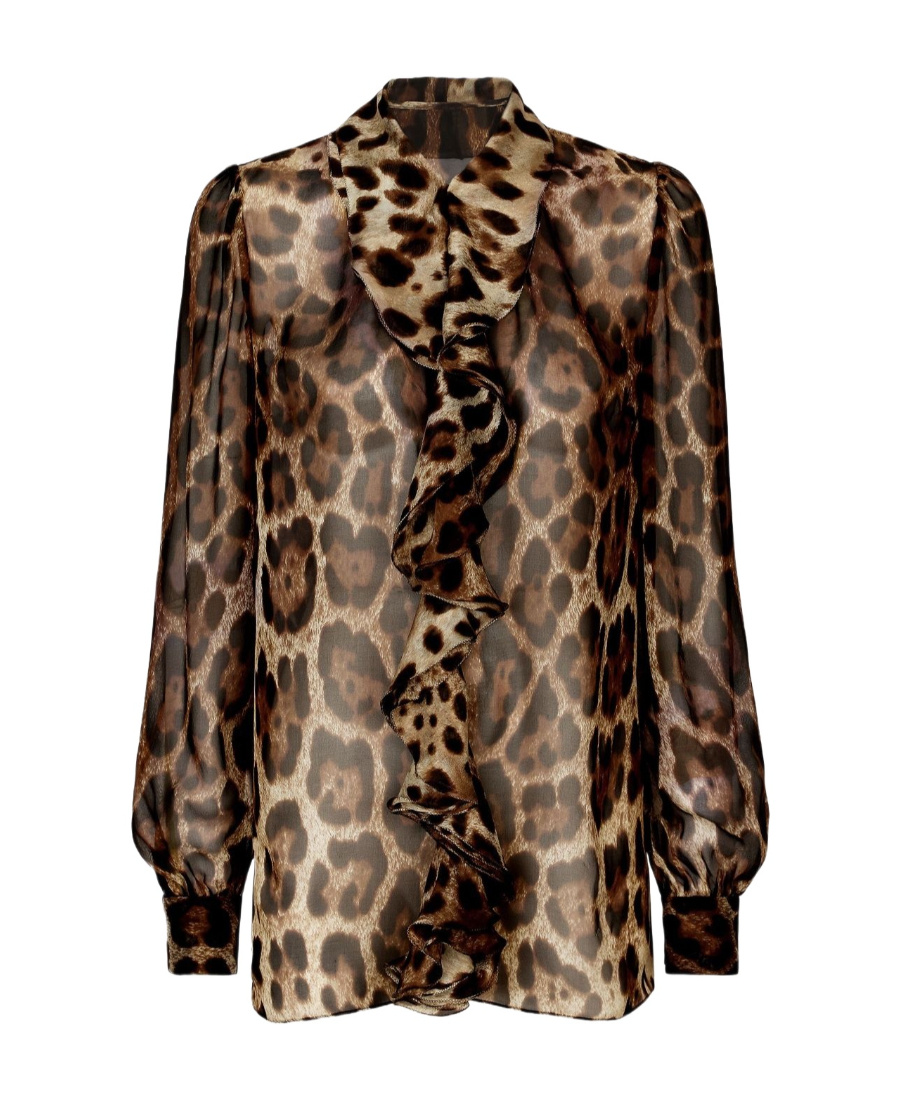 Shop Dolce & Gabbana Leopard-print Silk Blouse In Brown