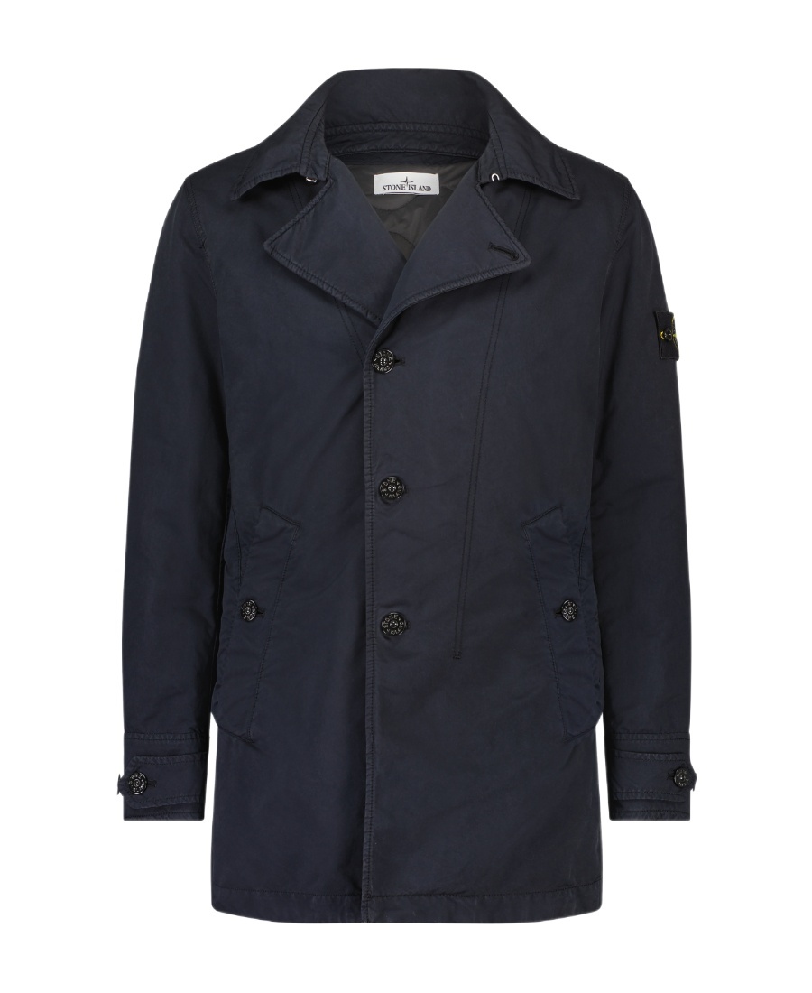 Stone Island Asymmetric Button-fastening Peacoat In Blue